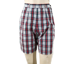 Vintage 50s Shorts Plaid Cotton Side Zip High waist Bermuda by Petti