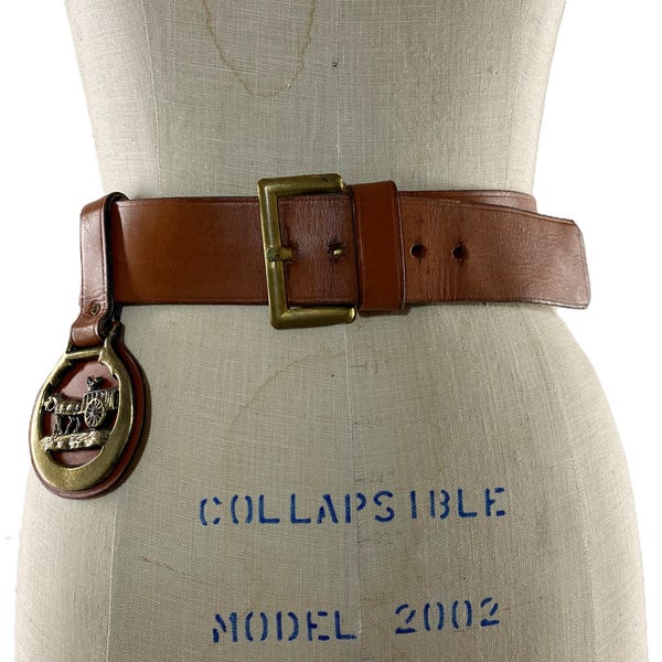 Vintage 50er Jahre Gürtel braun Leder Cinch Messing Pferdekutsche Deko Statement Rockabilly