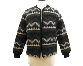 Vintage 50s 60s Jacket Mohair Wool Southwestern Print Blanket Coat Womens Sportswear