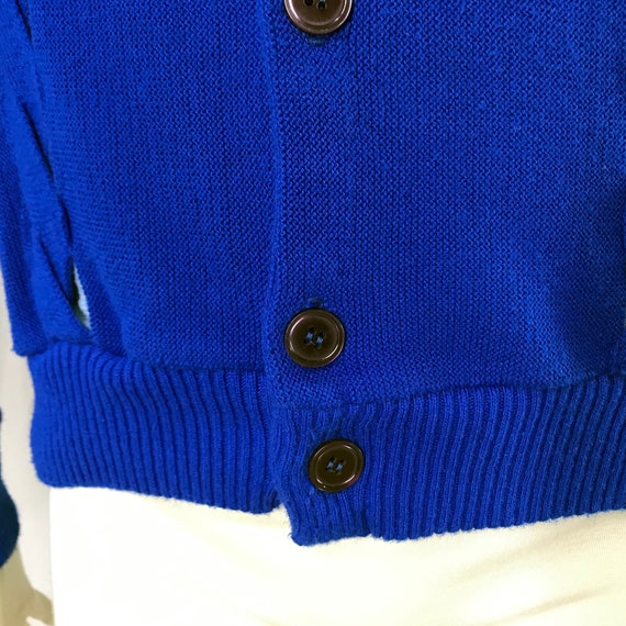 Vintage 60s 70s Mens Cardigan Blue Braided Golf G… - image 5