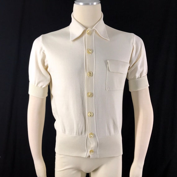 Vintage 70s Shirt Jac Oleg Cassini Ivory Beige Ac… - image 1