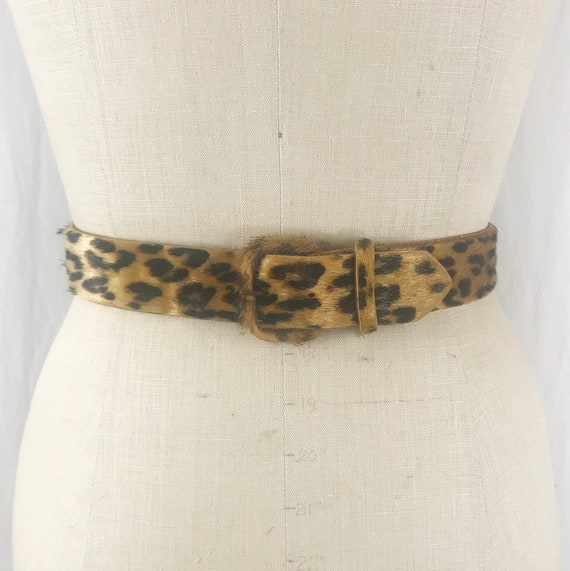 Vintage 50s 60s Belt Leather Fur Hair on Hide Wid… - image 4