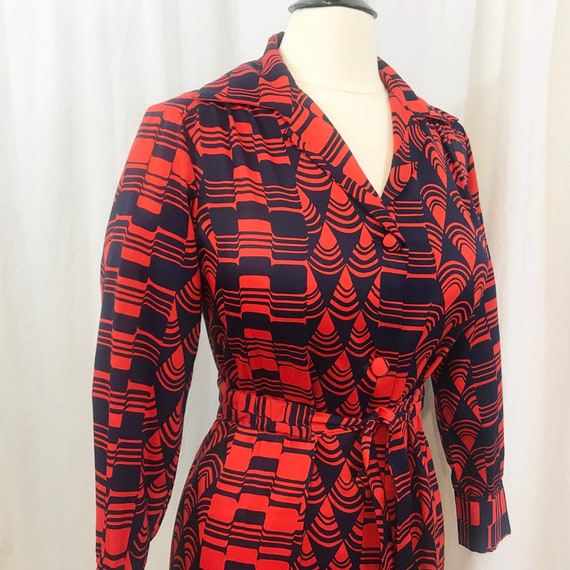 Vintage Lanvin Dress 1970s Op Art Print Red Blue … - image 4