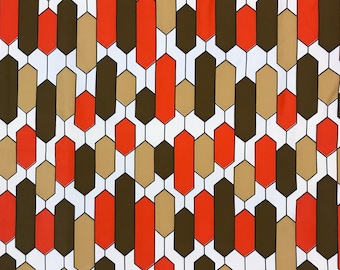 Vintage 60s 70s Fabric Mod Geometric Orange Brown White Jersey pattern MCM