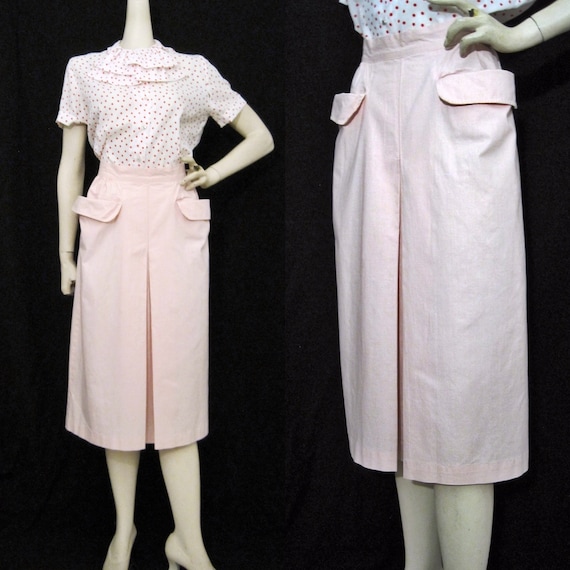 Vintage 40s 50s Skirt Pink Cotton A Line Sportswea