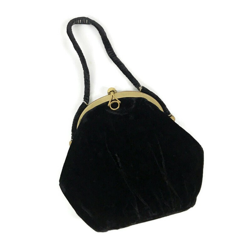 Vintage 1940s Black Velvet Folding Purse