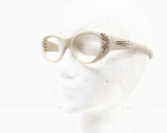 Vintage 50s Glasses Frames Cream Plastic Cateye Gold Rhinestones Sunglasses As Is