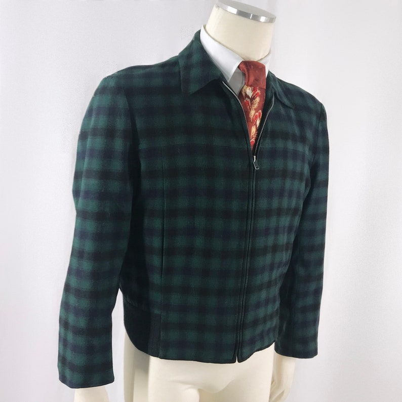 Vintage 50s Jacket Men's Pendleton Plaid Wool Bomber Coat Rockabilly Ricky image 2