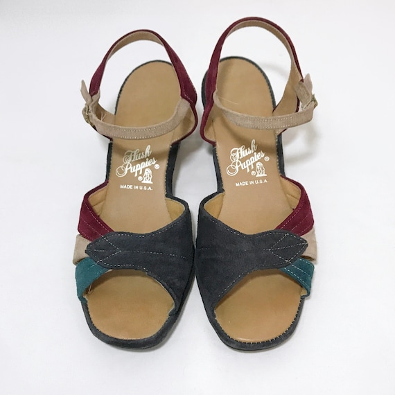 Vintage 70s Sandals Hush Puppies Suede Wedge Heel… - image 4