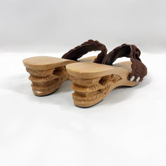 Vintage Wood Wedge Sandals Tiki Carved Hawaiian C… - image 4