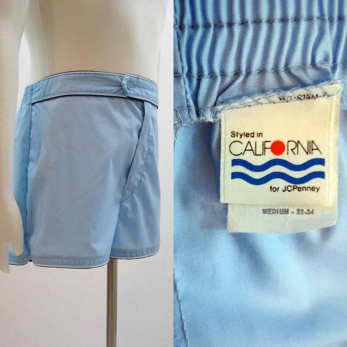 70s Shorts Mens Vintage Tennis Short Blue Piping M Etsy