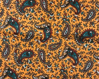 Vintage 60s Fabric Psychedelic Paisley print Orange canvas cotton over 2 yards