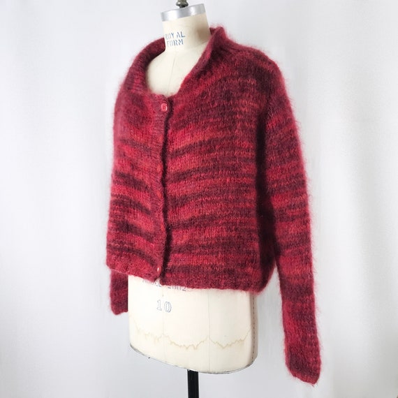 Vintage 80s Mohair Sweater Shaggy Cardigan Croppe… - image 4