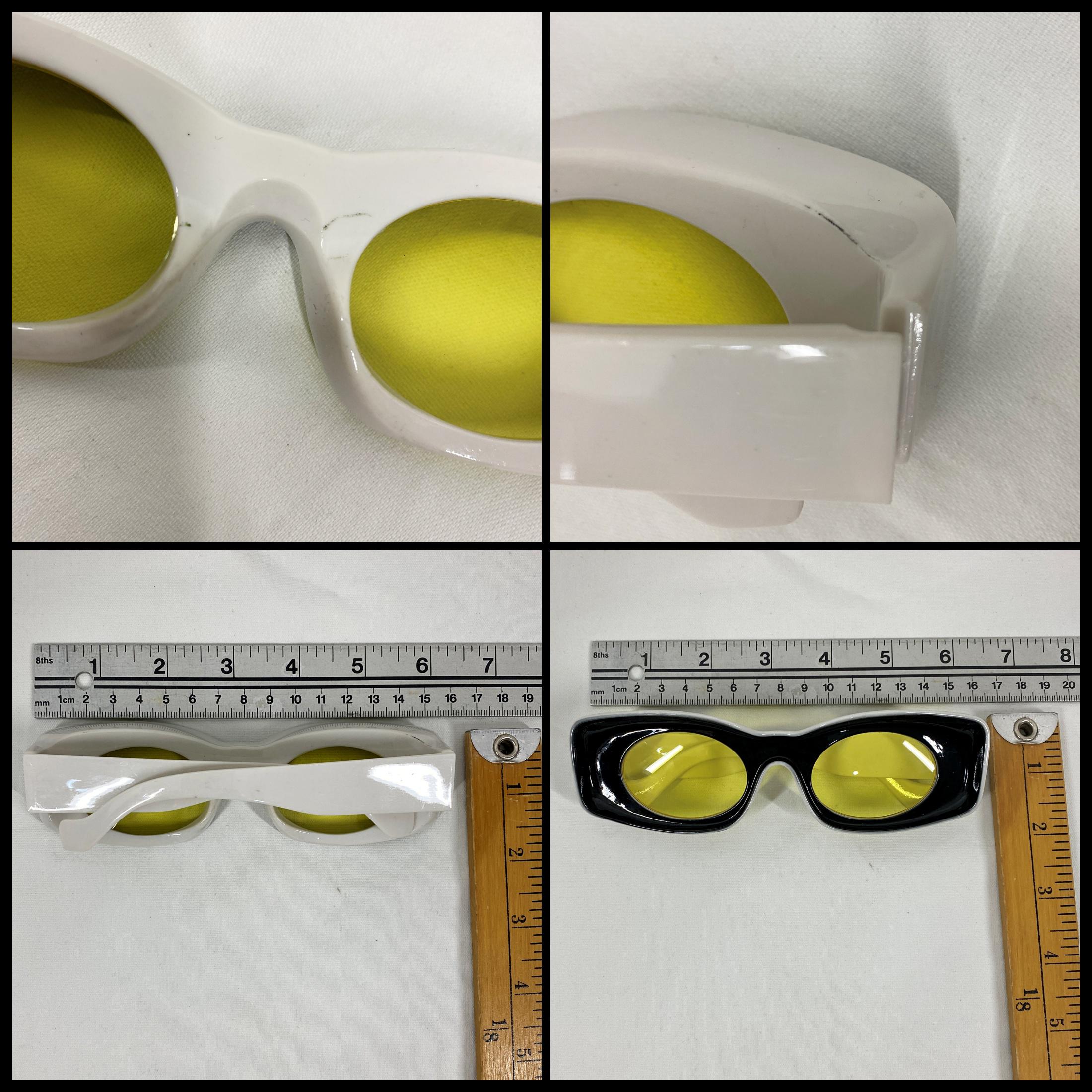 Vintage 60s Sunglasses MOD Black White Yellow Lens Sun 
