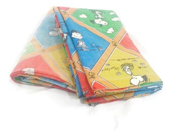 Vintage 70s Peanuts Sheets set Snoopy Diamond Argyle Fashion Manor Muslin Twin Flat