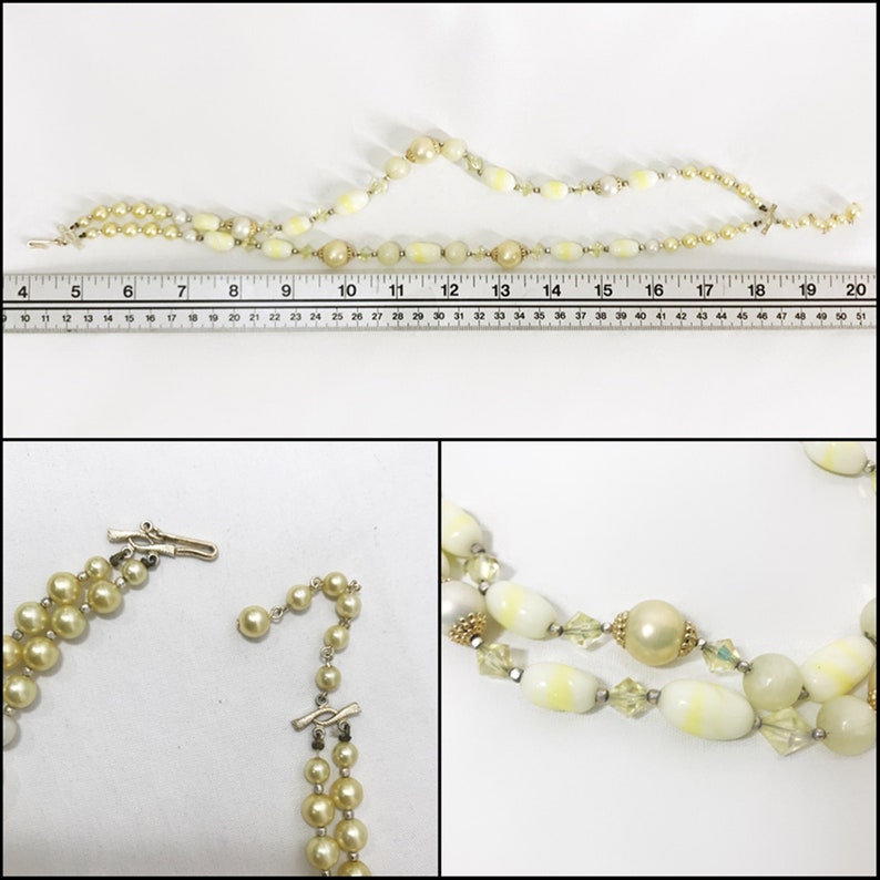 Vintage 50s 60s Necklace 2 Strand Yellow Crystal and Bead Bib image 5