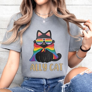 Pride Ally Cat Shirt - Retro Rainbow Colors Cat Ally Shirt,  LGBTQ Shirt, Cat Pride Shirt, Funny Pride Shirt, Love Is Love T-Shirt