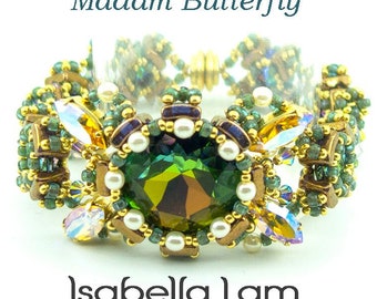 Madam Butterfly crystal set in navettes and Fancy round stone bracelet Kit and Tutorial