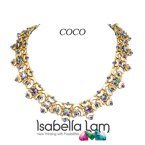 COCO Arcos and Swarovski set in Navette Beadwork Necklace Pdf tutorial instructions for personal use only