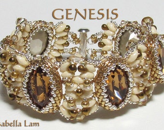 GENESIS Swarovski Oval Fancy Stones and SuperDuo Beadwork Bracelet tutorial instructions for personal use only