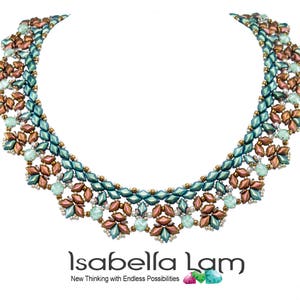 May include: A multi-layered beaded necklace with a geometric design. The necklace features teal, copper, and light green beads.