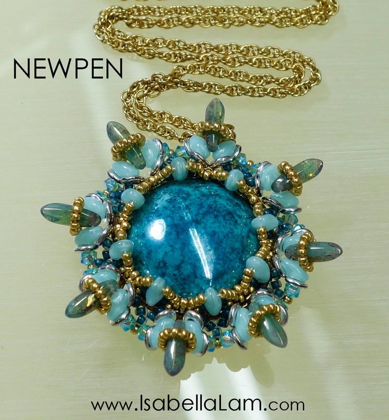 NEWPEN Pendant PDF Beading tutorial with SuperDuo O-Beads and Czech Daggers for personal use only image 1