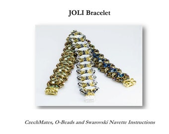JOLI Swarovski Sew On Settings, CzechMates SuperDuo O-Beads, cuentas Swarovski Beadwork Pulsera tutorial instrucciones para uso personal únicamente