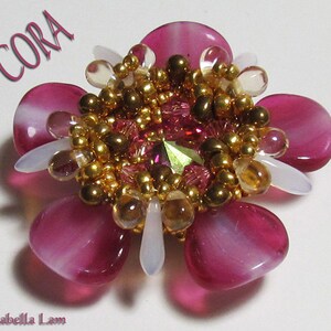 CORA Swarovski Rivoli Pendant Rose Petal Flower Beadwork Pendant tutorial instructions for personal use only image 3