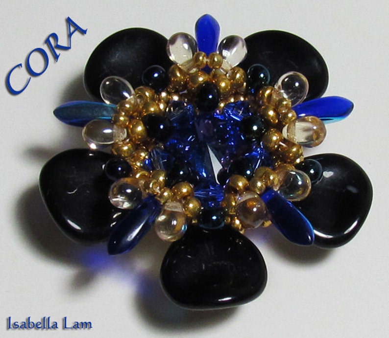 CORA Swarovski Rivoli Pendant Rose Petal Flower Beadwork Pendant tutorial instructions for personal use only image 5