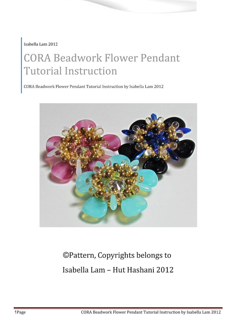 CORA Swarovski Rivoli Pendant Rose Petal Flower Beadwork Pendant tutorial instructions for personal use only image 1