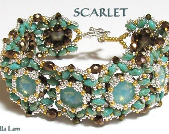 SCARLET Swarovski Rivoli and SuperDuo Beadwork Bracelet tutorial instructions for personal use only