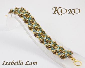 Instrucciones del tutorial de la pulsera KOKO Czechmates y SuperDuo Swarovski Roses Montees Beadwork para uso personal únicamente