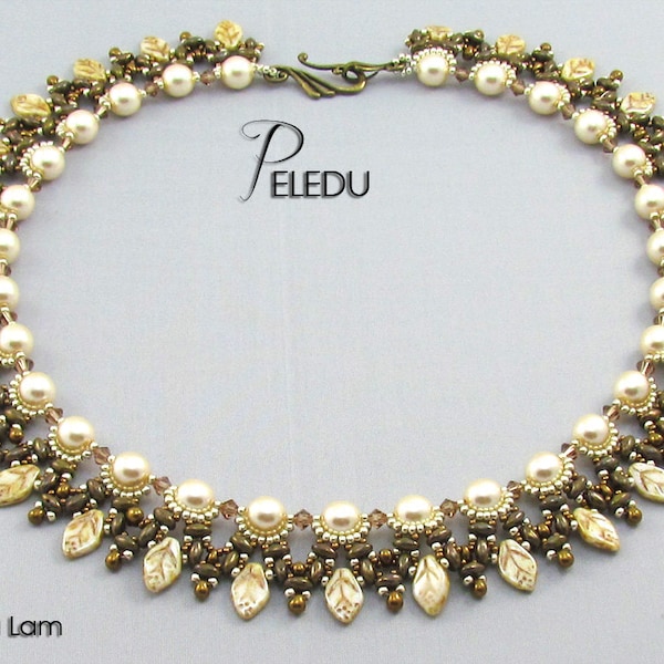 PELEDU Amazing Pearls, Czech Leaves and SuperDuo Beadwork Necklace tutorial instructions for personal use only