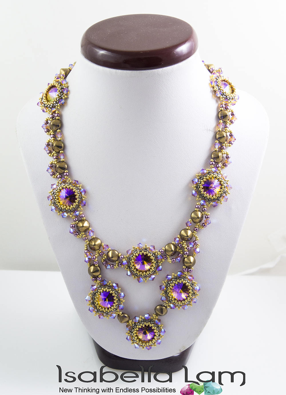 GLACIERA Tipp O Beads and Swarovski Rivoli Beadwork Necklace | Etsy