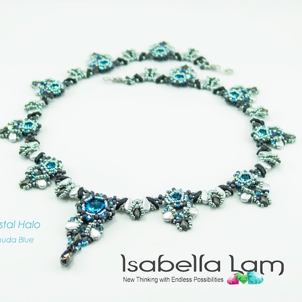 Crystal Halo necklace with Crescent and Paisley Duo beads Pdf tutorial instructions for personal use only