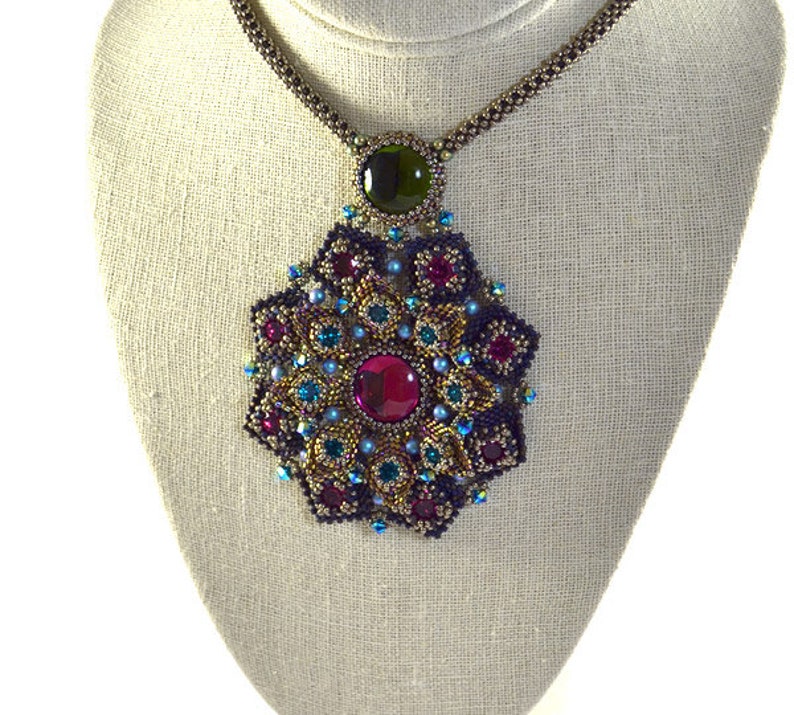 Jeweled Lotus Necklace Beading Kit Fuschia & Olivine Etsy