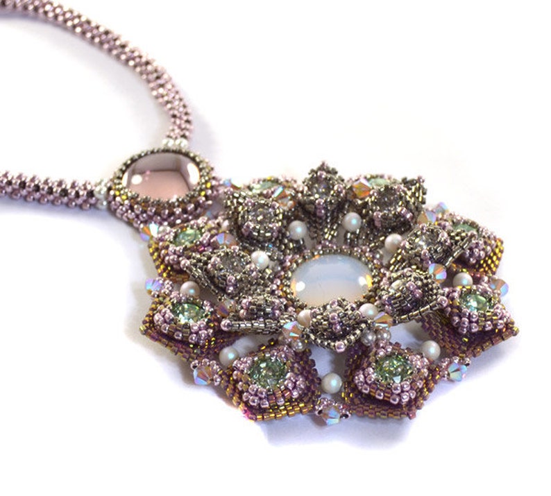 Jeweled Lotus Necklace Beading Kit Chrysolite & Moonstone Etsy