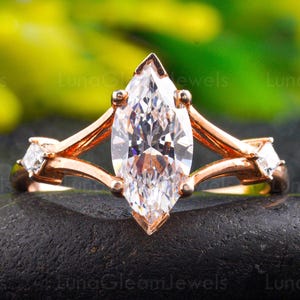 2 Ct Marquise Cut Lab Grown Engagement Ring, 14K Solid Yellow Gold, Perfect Anniversary Gift for Her, Three Stone Ring,Half Bezel Set Ring