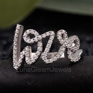 Wedding Ring 14K Solid Gold Love Stackable Ring,Lab Diamond Love Ring,Girlfriend Gift,Love Stackable Ring, Love Letter Ring,Anniversary Band