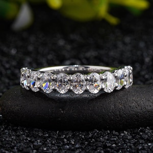 Oval Moissanite Engagement Half Eternity Band, Oval Engagement Band Rings For Women, Vintage Oval Eternity Band Stackable Ring Matching band