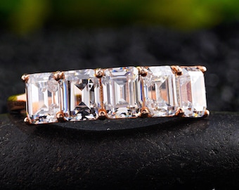 2 Ct Emerald Cut Diamond Half Eternity Band, 14K Gold Wedding Band, Anniversary Proposal Gift for Her, Ring for Women, Wife Birthday Gift