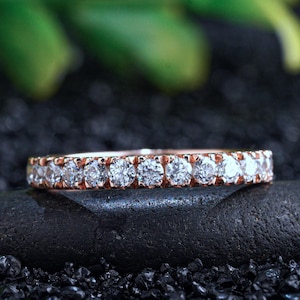 Lab Grown Diamond Wedding Band Womens Pave Half Eternity Wedding Ring in 14K Solid Rose Gold|Stacking Ring,Lab Created Diamond Wedding Ring