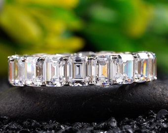 Emerald Cut Moissanite Full Eternity Band, Wedding Band, 14K Solid White Gold Wedding Band, Engagement Band, Lab Grown Band,Gifts For Her