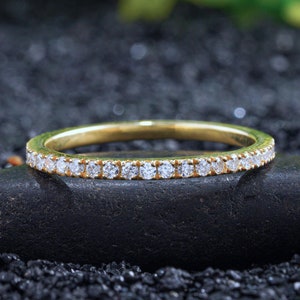 Half Eternity Wedding Ring, Round Moissanite Engagement Band, Thin Matching Bridal Band, 18K Solid Gold Anniversary Band, Micro Pave Band.