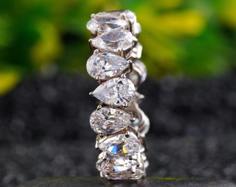 Pear Moissanite Wedding Ring,full eternity band,wedding band,unique eternity ring,diamond thick modern,Promise Ring Band for Women