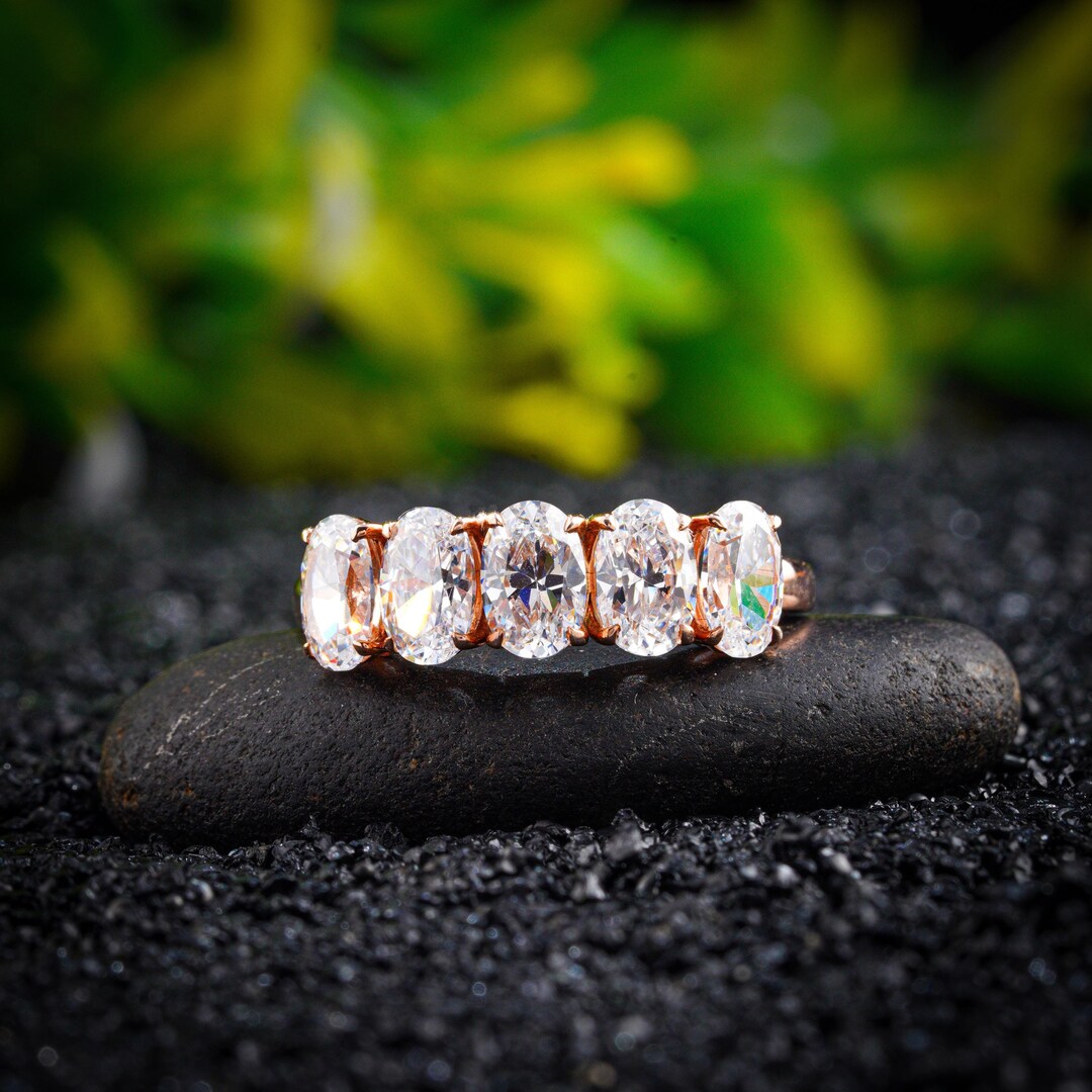 3 Ct Oval Lab Grown Diamond Half Eternity 14K Gold Wedding Band - Etsy