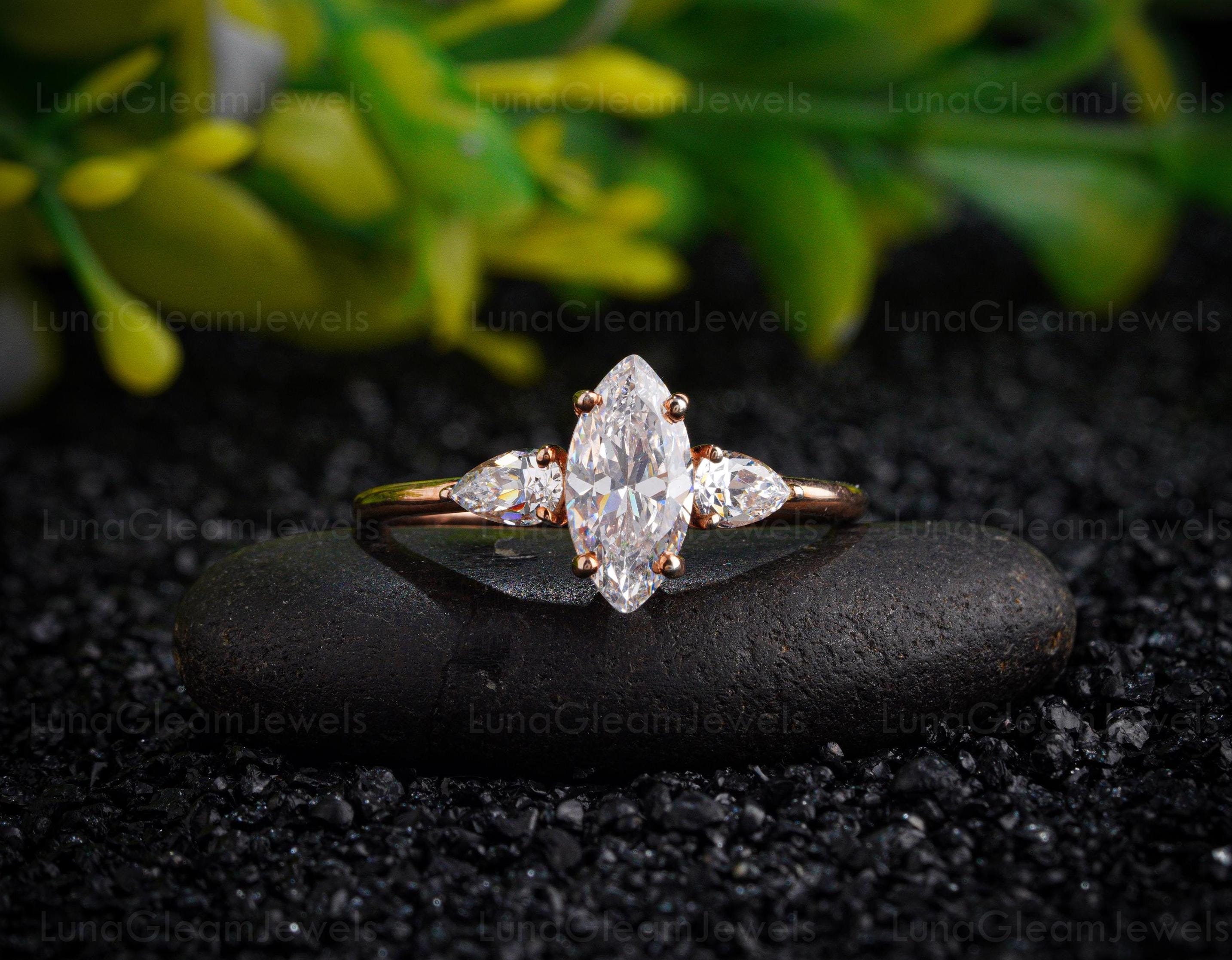 Marquise Cut Lab Grown Diamond Three Stone Engagement Ring, 2.0 Ct Lab Created Diamond 3 Stone Ring,Vintage Style Unique Ring,Ring For Women