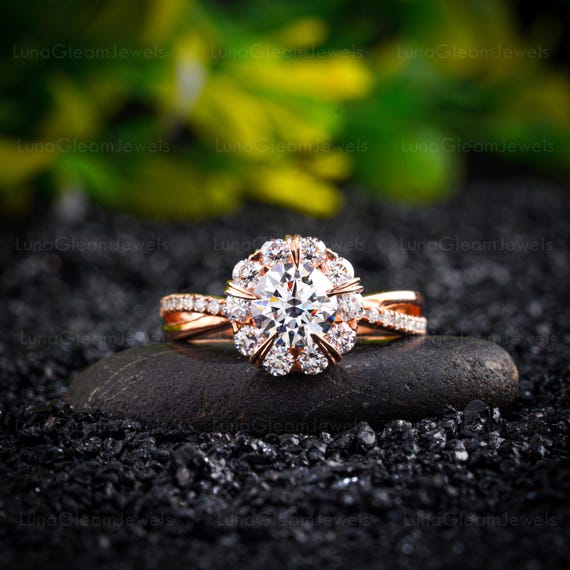 18K Solid Rose Gold Engagement Ring, Ct Round Cut Lab Grown