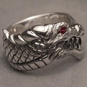 Dragon head ring with ruby eye Sterling silver | Etsy