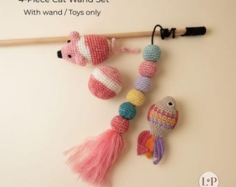 Crochet Cat Zauberstab-Spielzeug-Set, Interaktive Indoor-Katze, 5 Designs